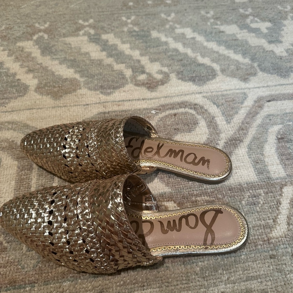 Sam Edelman Gold Metallic Mules with Woven Texture